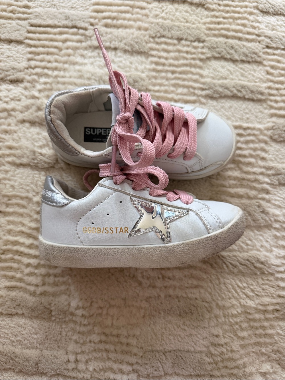 Golden Goose White Sneakers with Pink Laces and Silver Star Accent